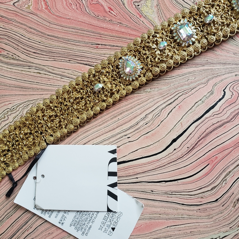 NWT Zara Ornate Jewel and Metal Belt